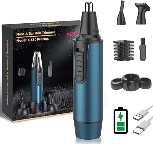 Rasoio Taglia Peli Naso e Orecchie Professionale 3 in 1, Impermeabile IPX7 Doppio Bordo