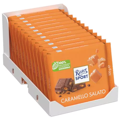 Ritter Sport Caramello Salato, Tavoletta di Cioccolato al Latte con Burro e Caramello Croccante