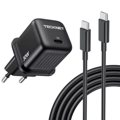 Caricatore USB C Tecknet 30W per Samsung Galaxy S23 S22 S21 S20 fe S10 S9 S8 A54 A53 A52 A51 A50 A34 A33 A14 A13 A12 con Cavo di Ricarica Rapida Tipo C