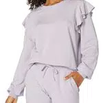 Felpa Elasticizzata The Drop Ruby da Donna con Volant sulle Spalline - Viola