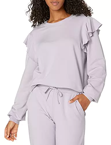 Felpa Elasticizzata The Drop Ruby da Donna con Volant sulle Spalline - Viola