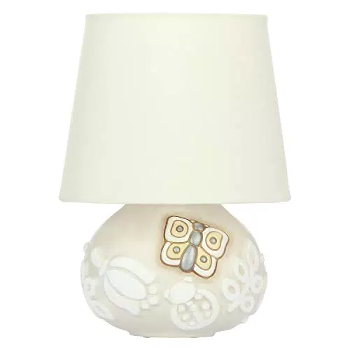 THUN - Lampada da Tavolo Abat-jour Bianca con Decorazioni Floreali - Linea Prestige