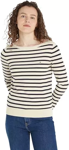 Tommy Hilfiger Maglione a Maglia Rasata con Girocollo - Donna