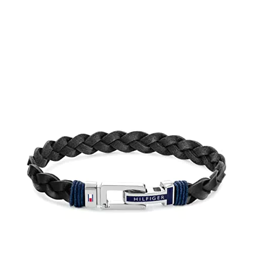 Tommy Hilfiger Braccialetto da Uomo In Pelle Nero