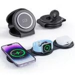 TOTU Hub di Ricarica Multi-Dispositivo per Dispositivi Apple: Stand di Ricarica Pieghevole 3-in-1 con Compatibilità Magsafe - Apple Watch, AirPods, iPhone Pro Max - Design Nero elegante.