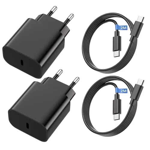 Caricabatterie USB C 25W per Samsung Galaxy S24 - Confezione da 2 con Cavo da 2M