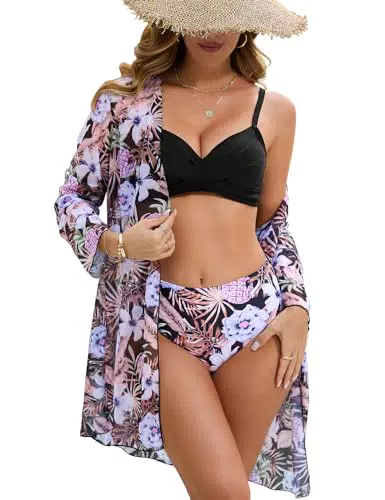 Costume Bikini Due Pezzi Donna con Push Up e Reggiseno Imbottito - Stile Tankini Curvy - Nero