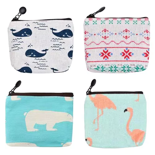 Portafoglio da Donna con Design a Cartone Animato e Zip in Tela
