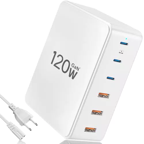 Caricatore USB C Zestiq 120W GaN 6 Porte - Alimentatore USB C 65W per Laptop e Dispositivi Mobili