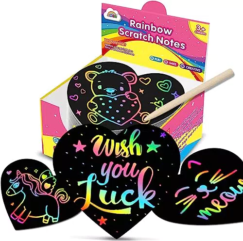 Rainbow Scratch Art Bomboniere ZMLM - Mini Heart Scratch Art Note Pads Craft Paper for Kids DIY Cards - Scratch Art Supplies Birthday Game Toys