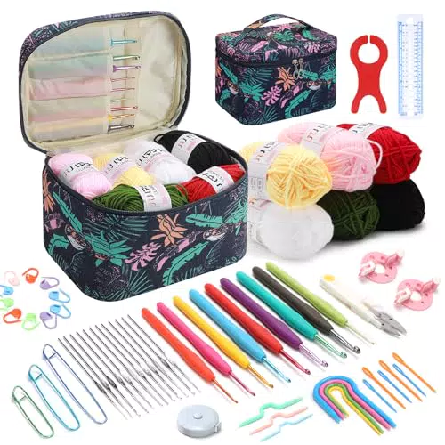 Aceshop Kit Uncinetto Professionale Completo con Accessori e Lana