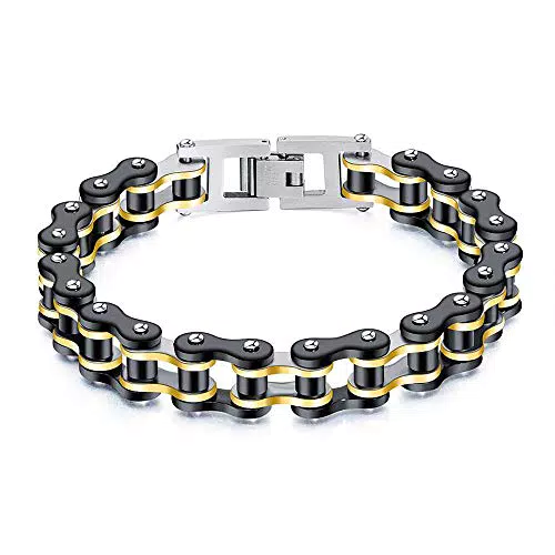Bracciale da Uomo in Acciaio Inossidabile con Catenina di Bicicletta - Stile Moto Roccia Uomo.