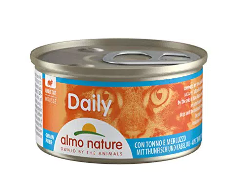 Almo Nature Daily - Cibo Umido Completo per Gatti Adulti - Mousse Tonno e Merluzzo