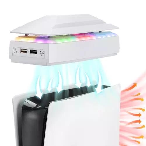 Ventola di Raffreddamento Anpress per PS5 Slim Console con Luce LED RGB e Porta USB 2.0