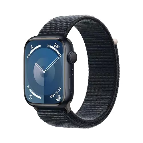 Apple Watch Series 9 GPS 45mm Smartwatch con cassa in alluminio e Sport Loop. Fitness tracker con app Livelli O₂ e display Retina always-on.