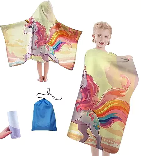 Asciugamano da Spiaggia con Cappuccio per Bambini - Design Unicorno, Ideale per Piscina e Spiaggia
