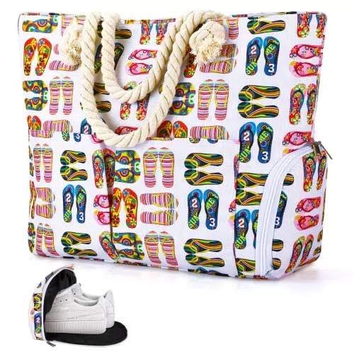 Auniq Borsa da spiaggia extra large impermeabile per donna borsa a tracolla estiva in tela con zip e scomparto per scarpe