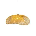 Lampada a sospensione LED Barcelona in vimini naturale vintage con paralume in rattan per soggiorno.