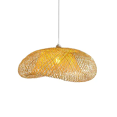 Lampada a sospensione LED Barcelona in vimini naturale vintage con paralume in rattan per soggiorno.