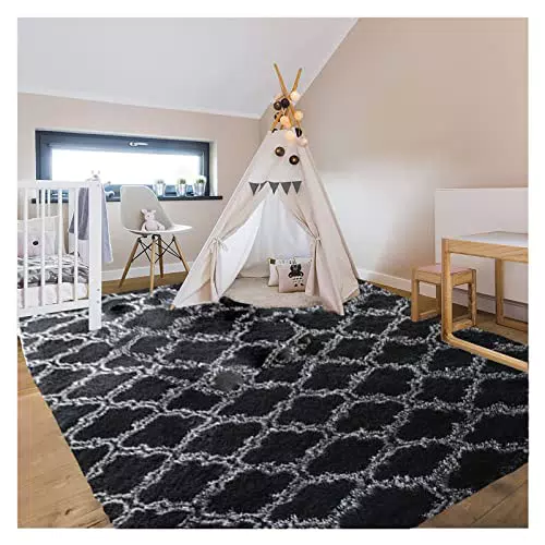 Tappeto Salotto Moderno Peluche Lavabile, Pelo Lungo Antiscivolo - Ideale per Soggiorno e Camera da Letto