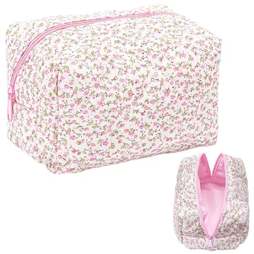 Borsa per Trucco in Cotone da Viaggio Floreale - Grande Capacità per Donna