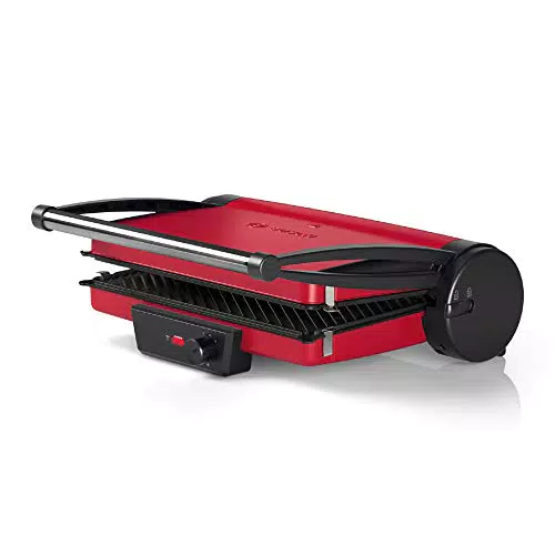 Bosch TCG4104 Bistecchiera Elettrica 2000W: 3 Posizioni Cottura, Facile Pulizia, Piastre Lavabili in Lavastoviglie - Rosso