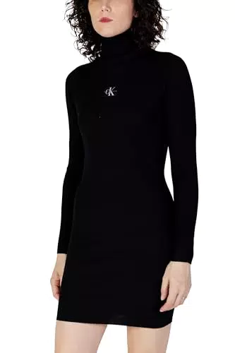 Calvin Klein Jeans Abito in Maglia Donna con Collo Alto e Maniche Lunghe