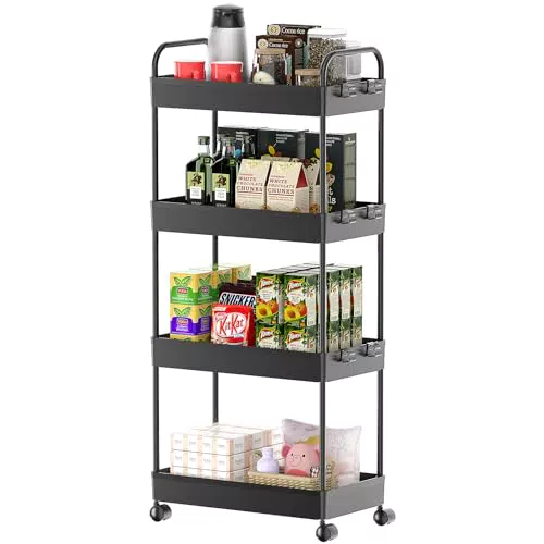 Organizzatore Carrello Portaoggetti a 4 Livelli con Ruote - Ideale per Cucina, Bagno e Camera