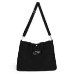 Borsa a Tracolla in Velluto a Coste - Tote Bag Grande - Donna Shopping Bag - Nero