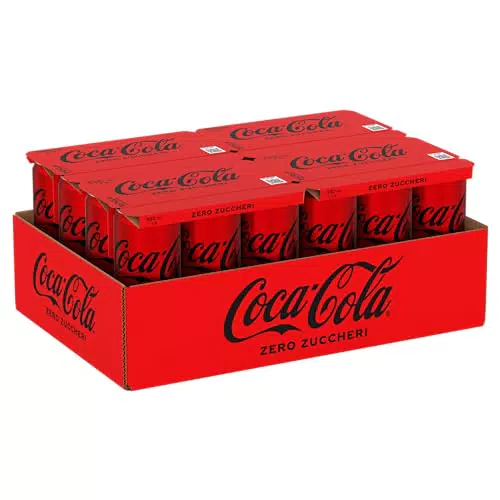 Coca-Cola Zero Zuccheri, Gusto Originale Senza Calorie, Lattina Riciclabile - Confezione da 24.
