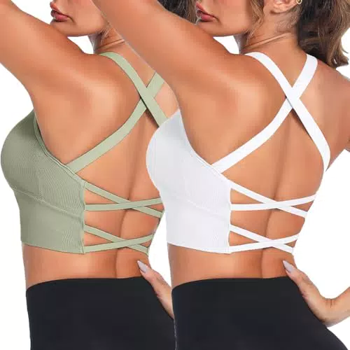 Crewhpo Reggiseno Sportivo Donna Senza Schienale Push Up - Fitness Yoga Jogging Gym