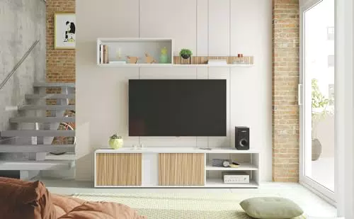 Dmora Parete Attrezzata Titusville - Mobile Soggiorno Porta TV - Composizione Salotto con Pensile