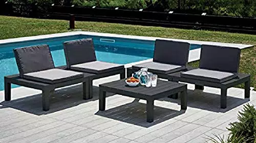 Set da Esterno Dmora con 4 Sedute e Tavolino, Cuscini inclusi
