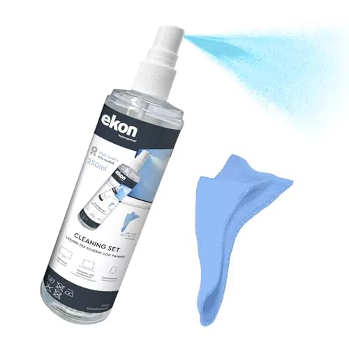 Spray Ekon per Schermi Display con Panno in Microfibra - Kit Pulizia per Monitor, Laptop e Dispositivi Elettronici