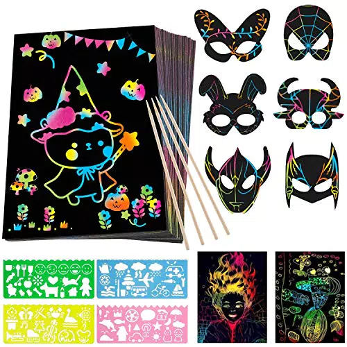 Scratch Art: Fogli da Grattare con Maschere di Animali e Modelli di Disegno