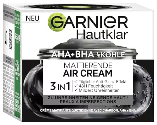 Garnier SkinActive Crema Viso Opacizzante con AHA e BHA al Carbone, 50 ml