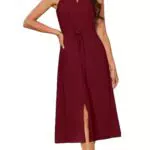 Grace Karin Abito Elegante da Donna con Scollo all'Americana e Volant, Rosso Scuro