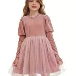 Grace Karin Vestito Ragazzina Manica Lunga Velluto con Rete Mesh - 7 Anni