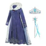 Vestito Bambina Elsa Frozen - Costume Princess Dress con Corona e Bacchetta