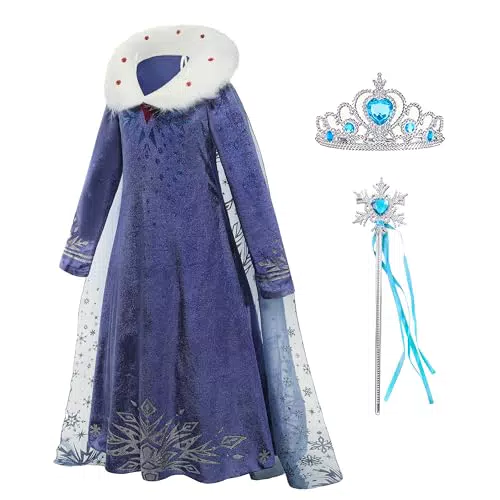 Vestito Bambina Elsa Frozen - Costume Princess Dress con Corona e Bacchetta