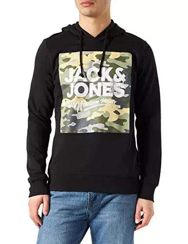 JACK & JONES Felpa con Cappuccio Jjpete Shape Sweat - Nero
