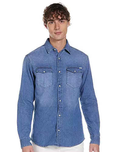 Jack & Jones Camicia di Jeans con Bottoni in Madreperla