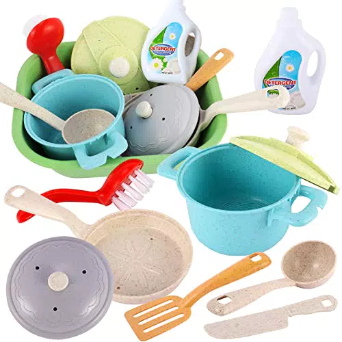 Kimonca Accessori Cucina Bambini con Pentole e Padelle - Set Giocattoli per Lavello - Giochi di Imitazione
