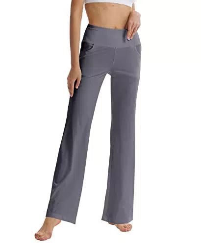 Pantaloni da yoga svasati a vita alta da donna - Grigio chiaro
