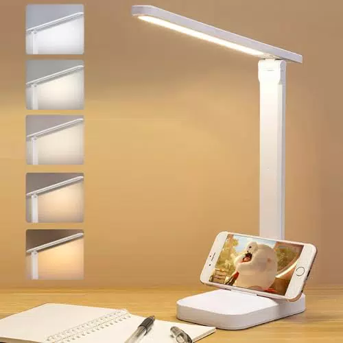 Lampada LED da Scrivania con Porta USB Ricaricabile - Pieghevole e Portatile - 5 Livelli di Luminosità