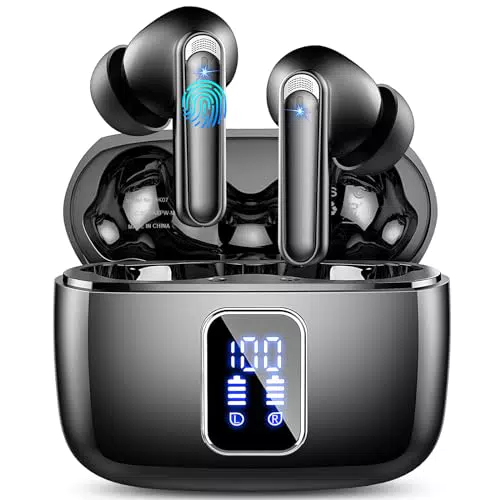 Cuffie Bluetooth 5.3 con 4 HD Mic, Suono Nitido, Cancellazione Rumore ENC, LED Touch Control, Batteria Lunga Durata.