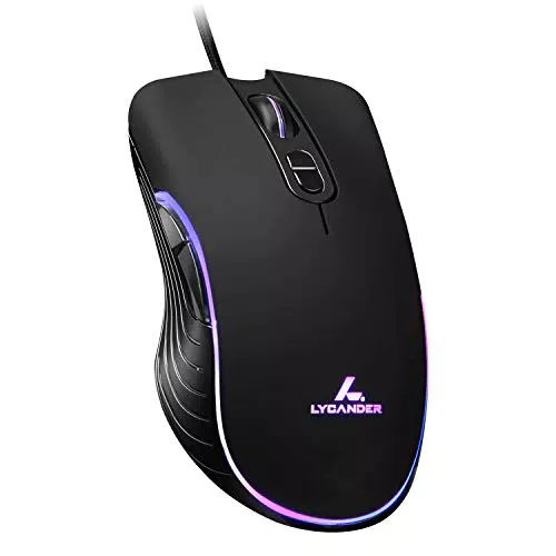 LYCANDER Mouse Ottico USB con DPI Regolabile Fino a 6400 - 7 Pulsanti e LED
