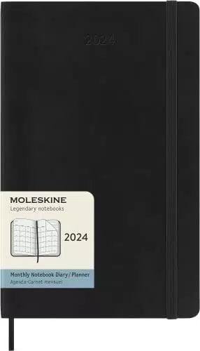 Moleskine Agenda Mensile 12 Mesi 2024, Formato Large 13x21, Copertina Morbida