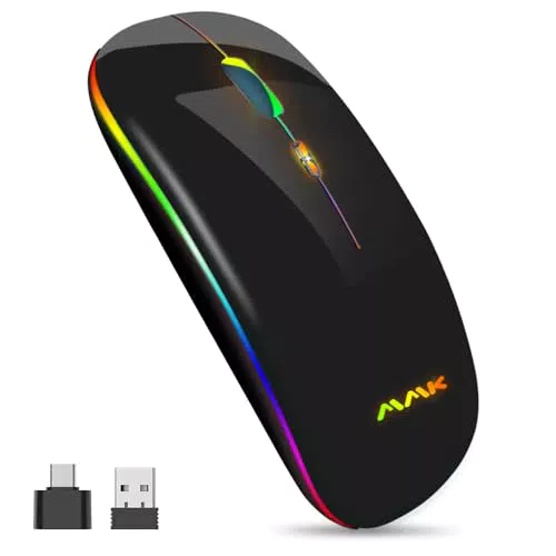 Mouse Wireless Bluetooth 5.0 Ottico Ricaricabile LED - Compatibile con Laptop PC Mac Android Windows