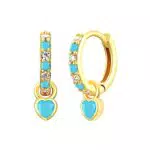 Orecchini Cerchio Oro Con Cuore Blu e Zirconi - Gioielli Dorati Femminili